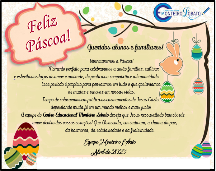 FELIZ PÁSCOA PARA TODA COMUNIDADE ESCOLAR!